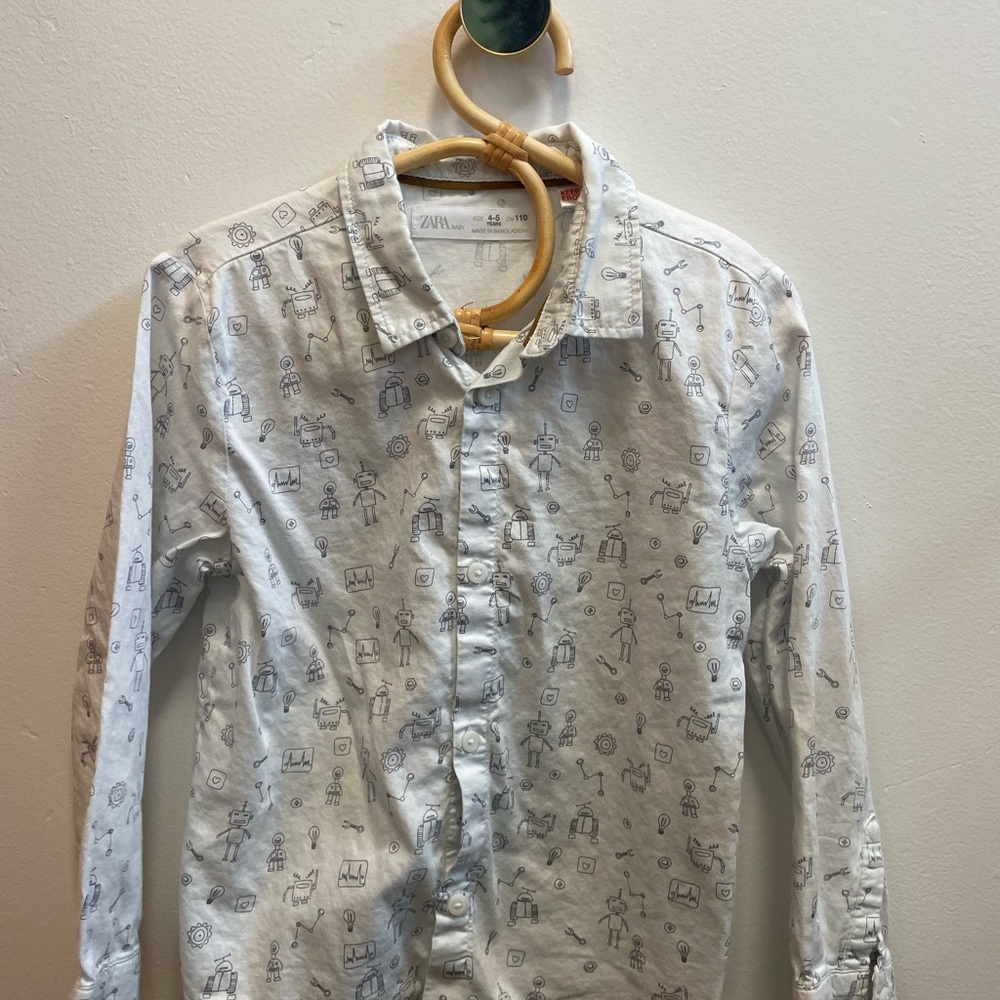 Zara Cream Robot Print Shirt
